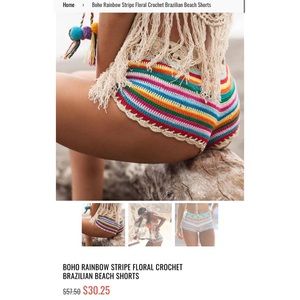 BOHO RAINBOW STRIPE CROCHET BRAZILIAN BEACH SHORTS